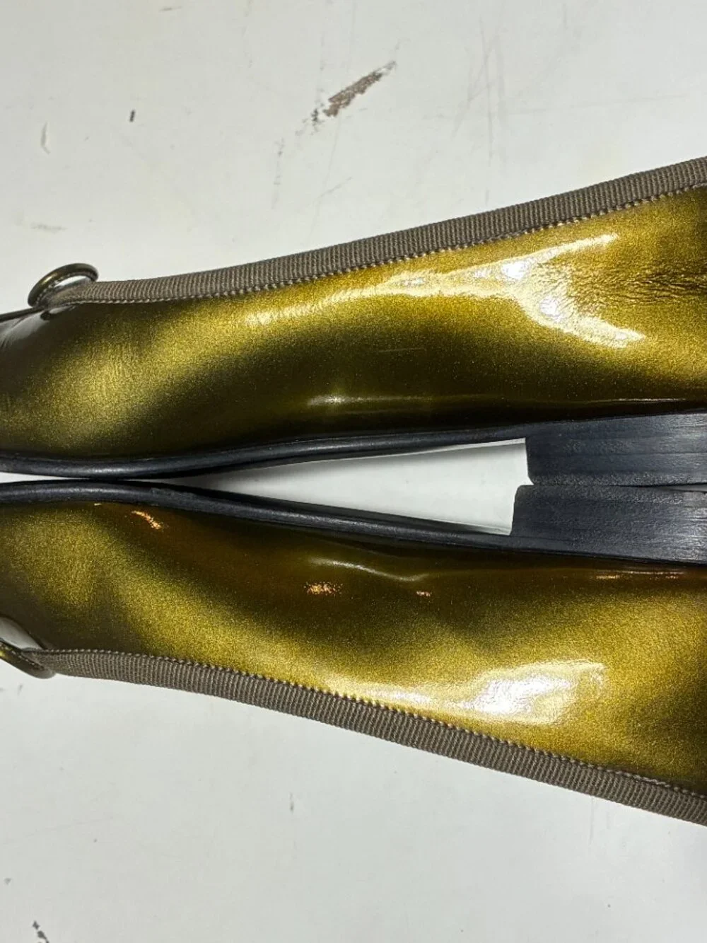 Chanel Olive Green Patent Ballet Flats 37